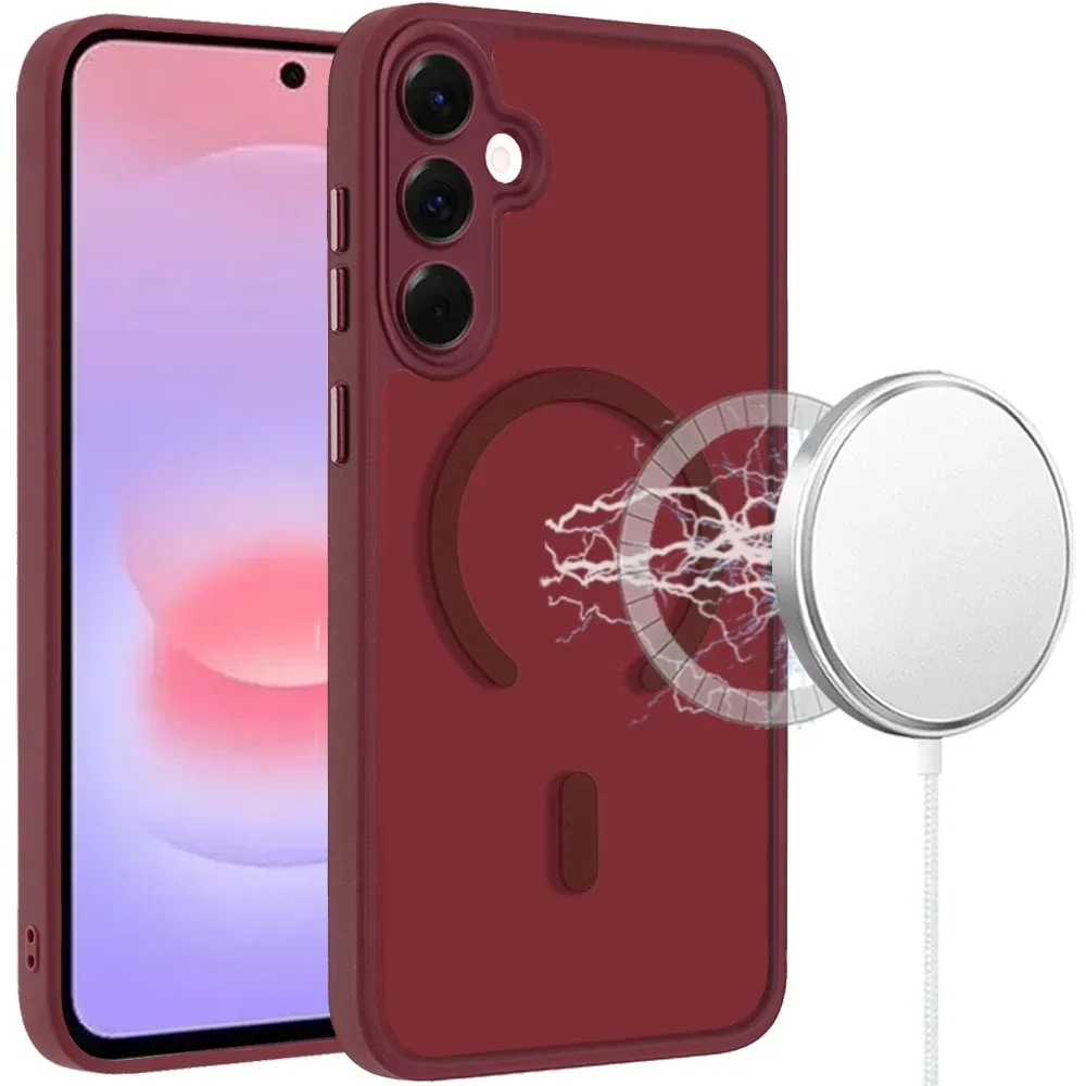Matte Frosted Magnetic Hybrid Case with Covered Camera Protection For Samsung Galaxy A57 - Burgundy