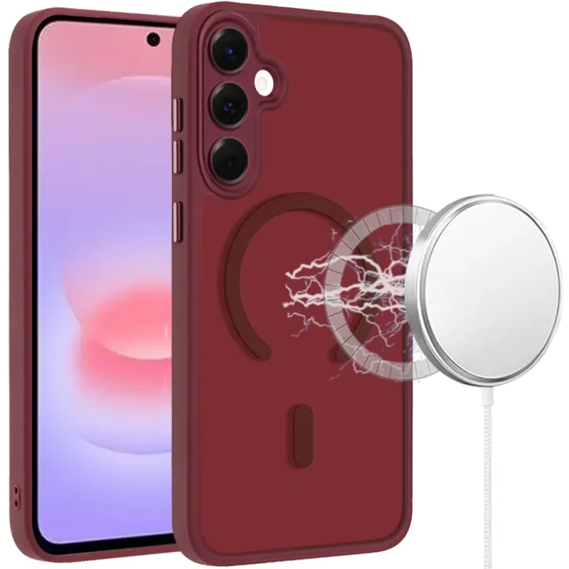 Matte Frosted Magnetic Hybrid Case with Covered Camera Protection For Samsung Galaxy A57 - Burgundy