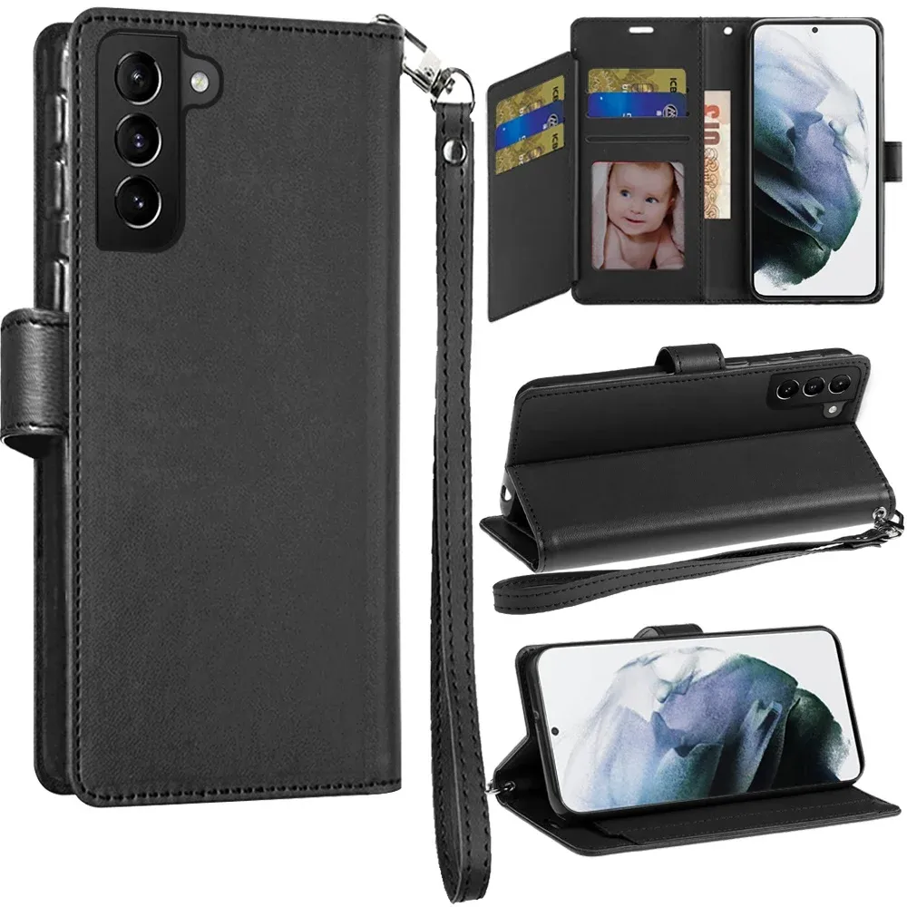 Wallet ID Card Holder Case Cover For Samsung Galaxy s21 Plus, s30 Plus - Black