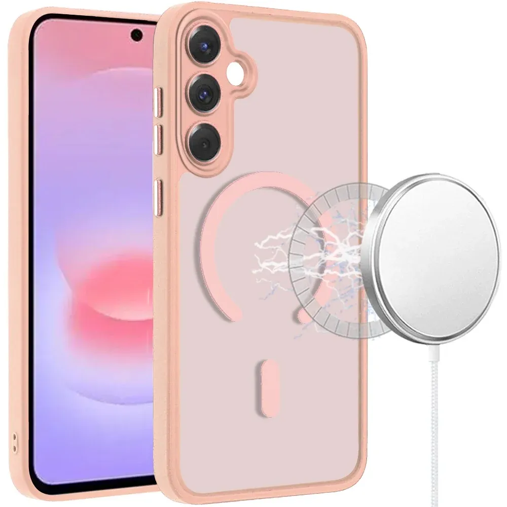 Matte Frosted Magnetic Hybrid Case with Covered Camera Protection For Samsung Galaxy A37 -Light Pink