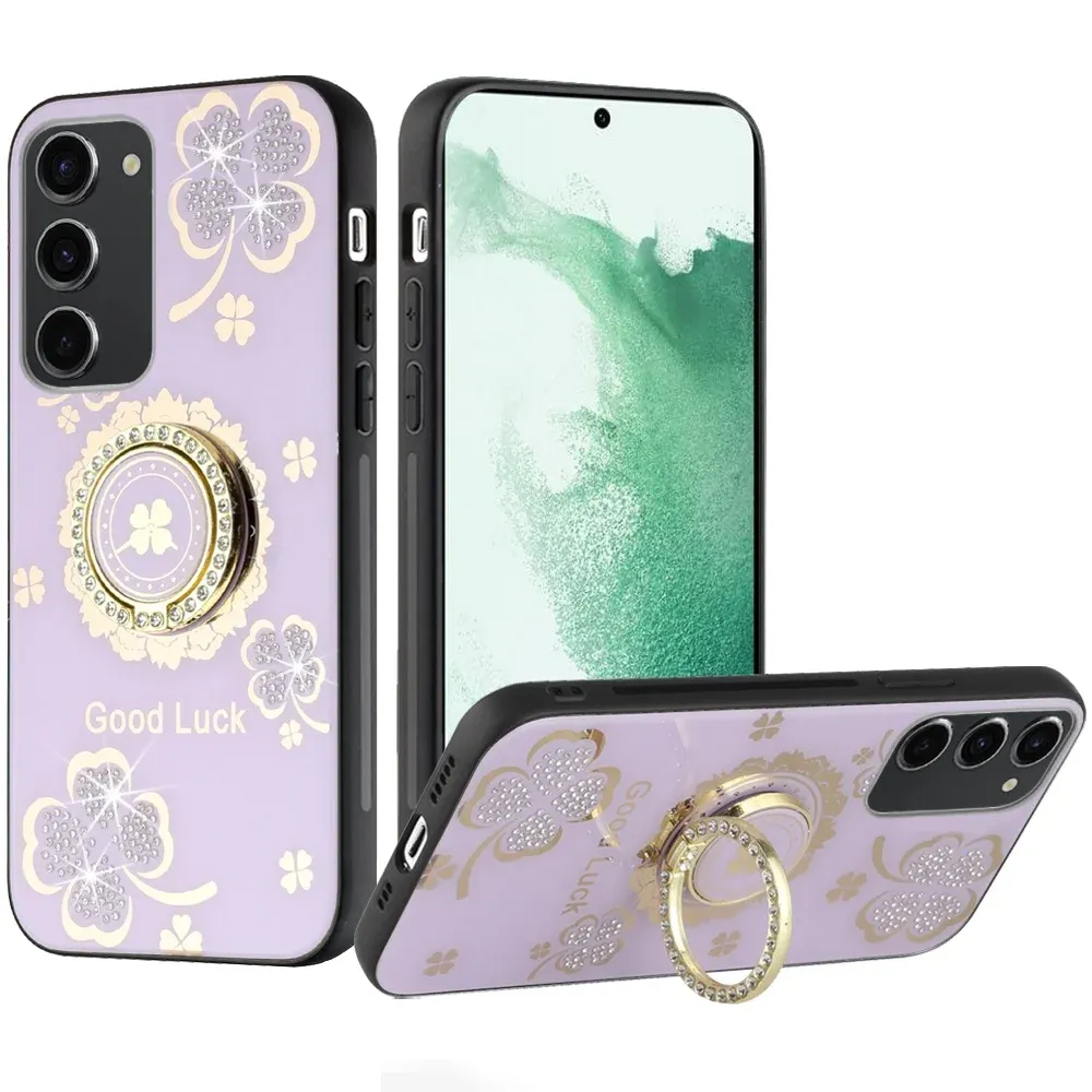 Splendid Floral Designs with Metal Camera and Buttons with Butterfly Ring Stand Hybrid Case For Samsung Galaxy s26 FE - Purple