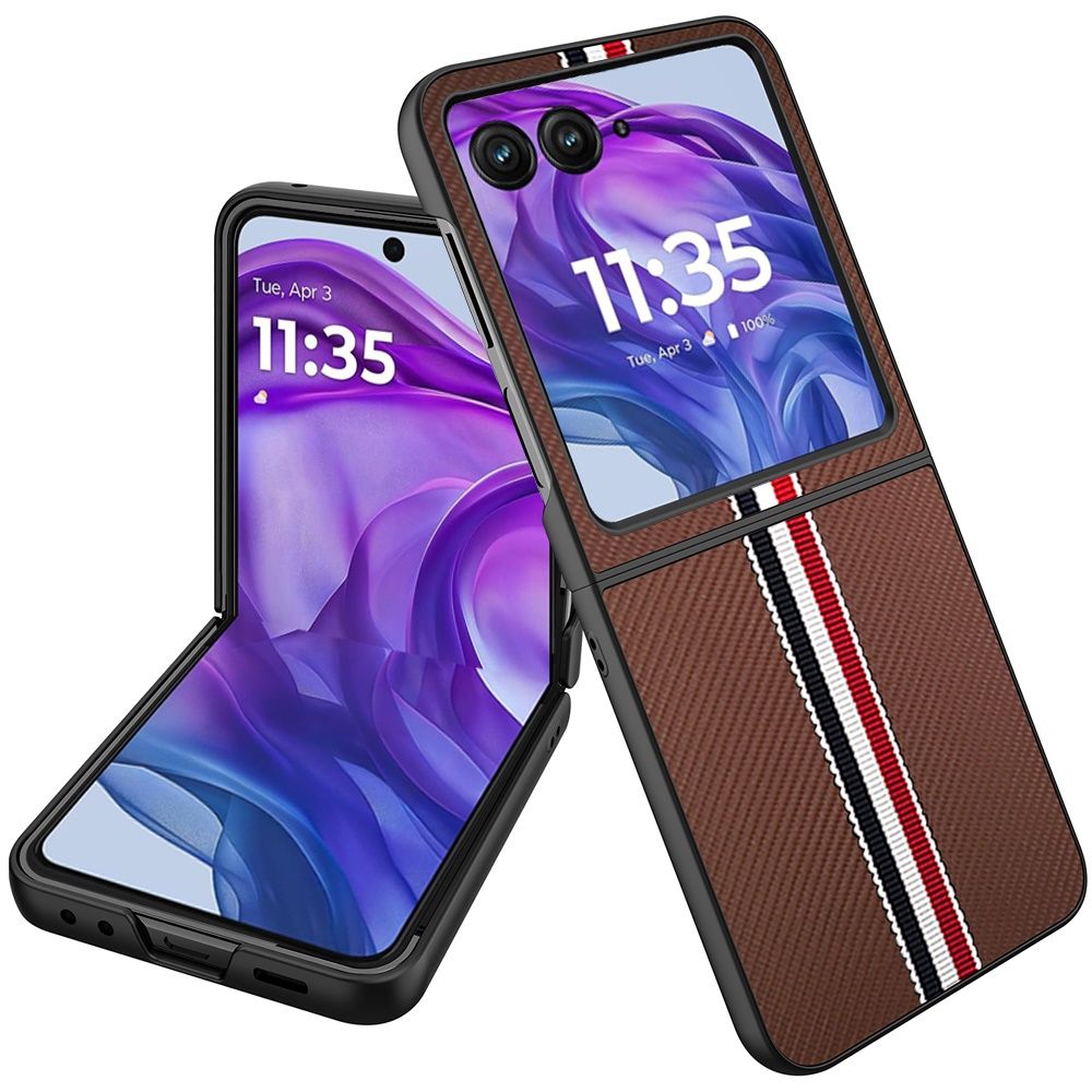 Velvet Fabric Flip Phone Premium PU Vegan Leather For Motorola Razr+ Plus 2024  - Brown
