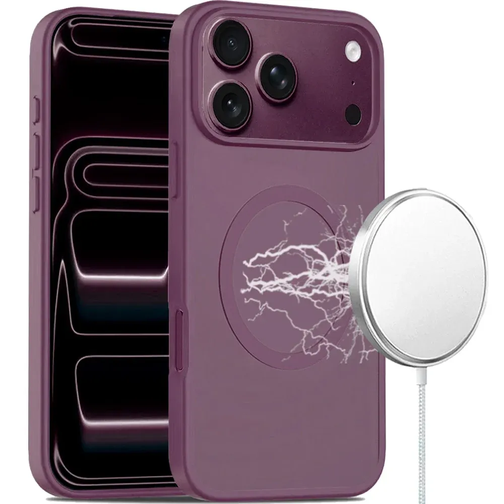 [Magnetic Circle] Smooth Safe Matte Feel Hybrid Case For Apple iPhone 18 Pro Max- Dark Cherry