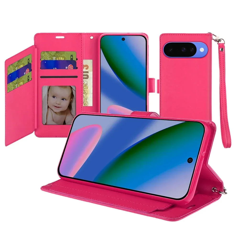 Wallet ID Card Holder Case Cover For Google Pixel 11 / 11 Pro  - Hot Pink