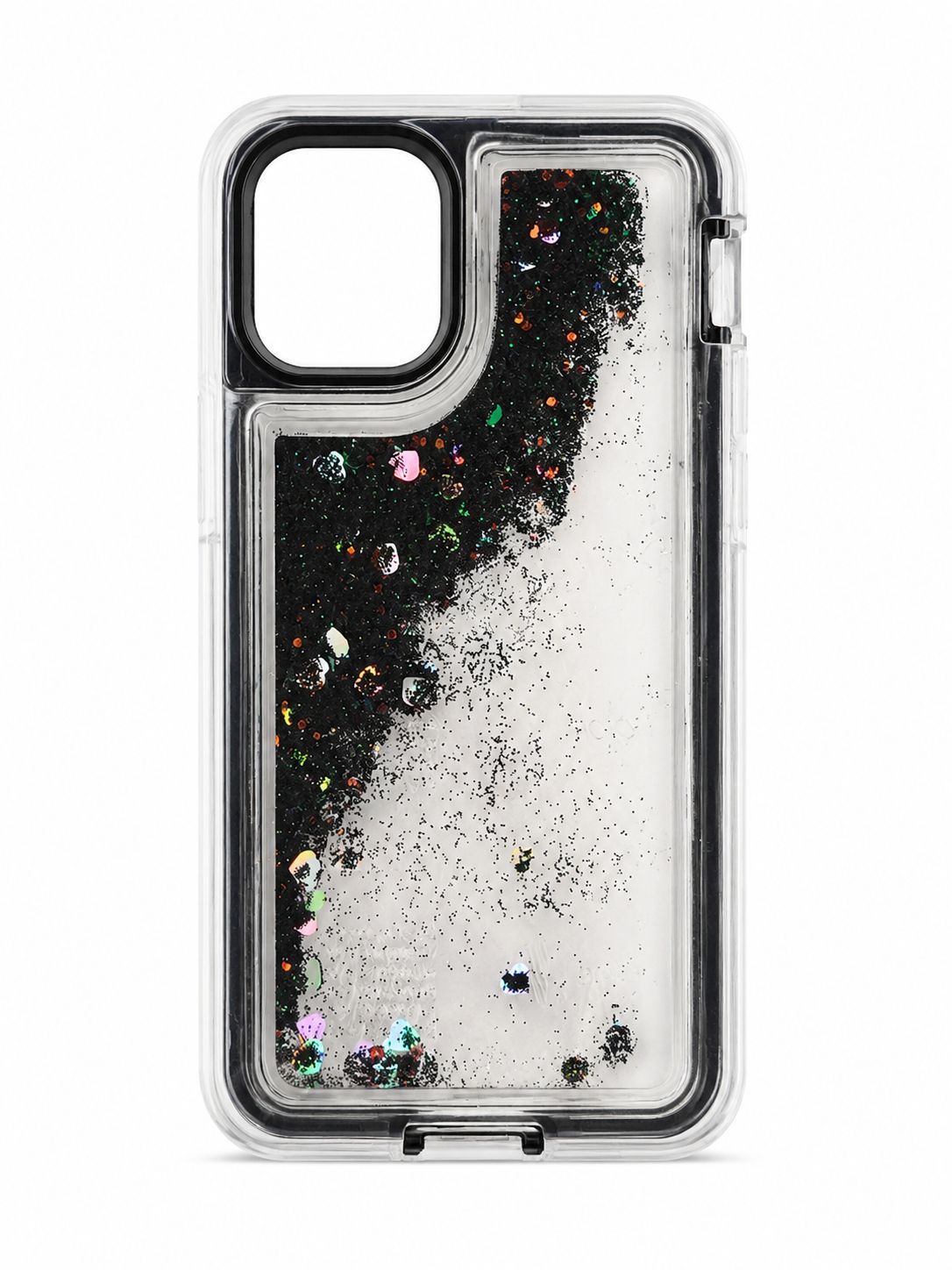 Floating Glitter Heavy Duty Transparent Case for Iphone 13 Mini/ 12 Mini- Black