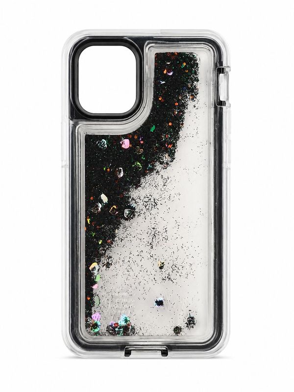 Floating Glitter Heavy Duty Transparent Case for Iphone 13 Mini/ 12 Mini- Black