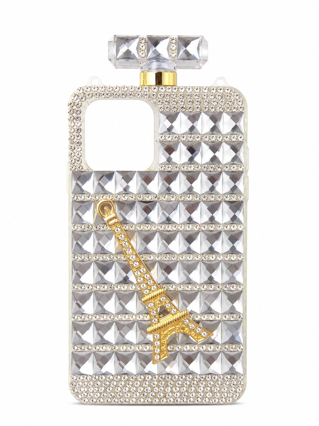 Perfume Bottle Eiffle Tower Big Diamond Bling Case for Iphone 11 Pro- Silver