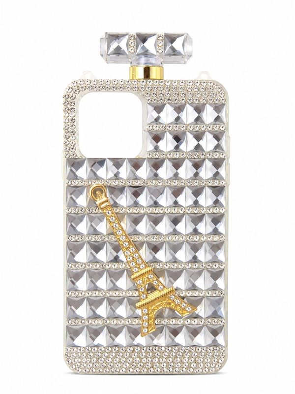 Perfume Bottle Eiffle Tower Big Diamond Bling Case for Iphone 11 Pro- Silver