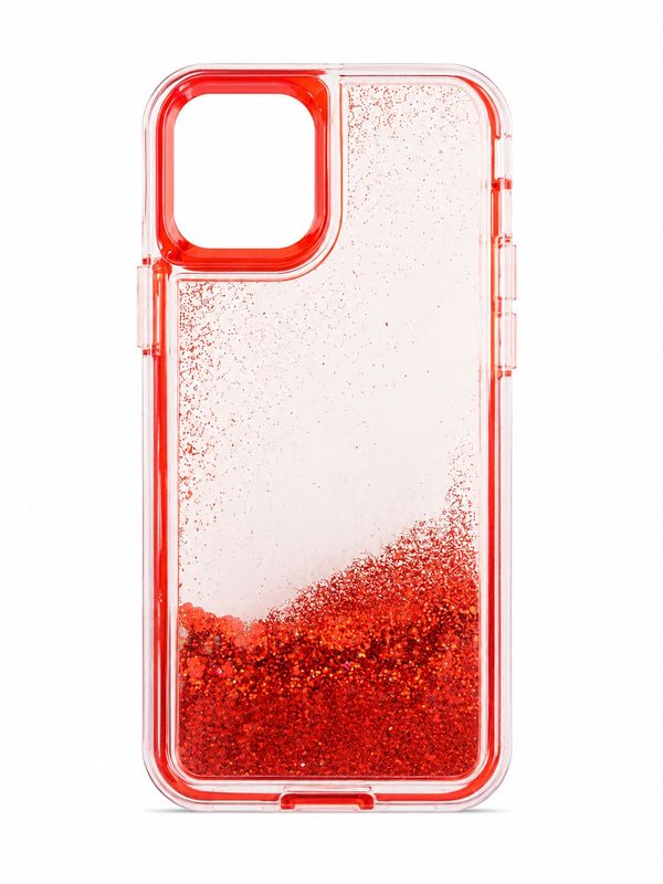 Floating Glitter Heavy Duty Transparent Case for Iphone 13 Mini/ 12 Mini- Red