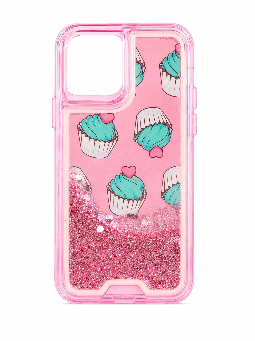 Floating Glitter Heavy Duty Muffin Design Case for Iphone 13 Mini/ 12 Mini- Pink