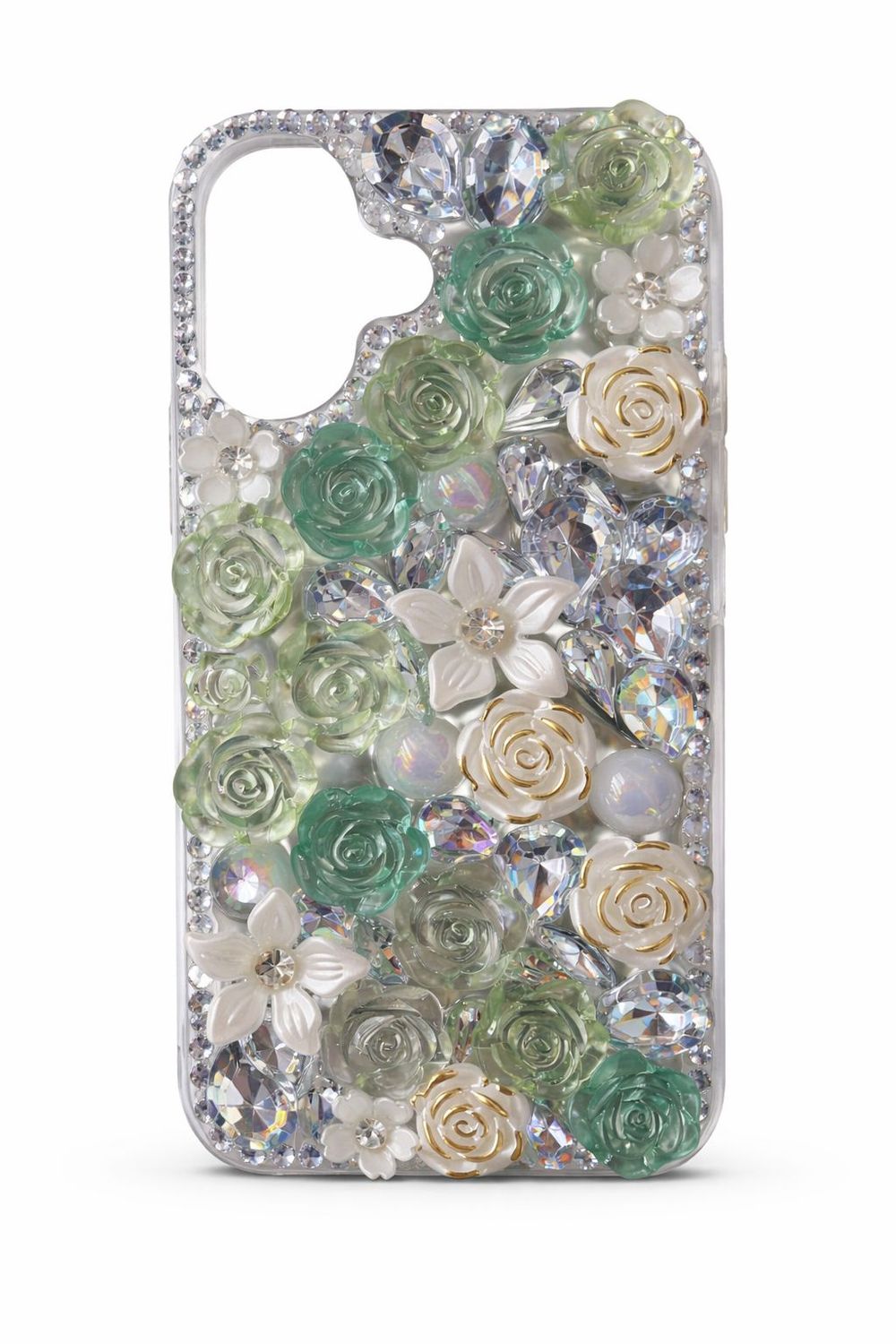 Plum Blossom Diamond Phone Case for Iphone 17 Pro-Green.