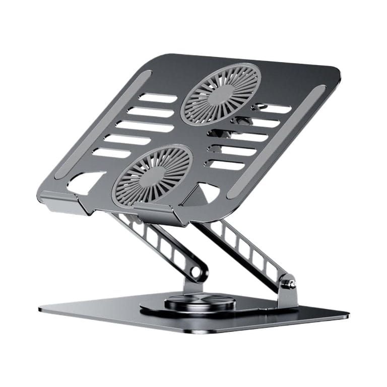 Aluminum Laptop Stand 360 Rotatable Foldable with Dual Coolin fan -Silver