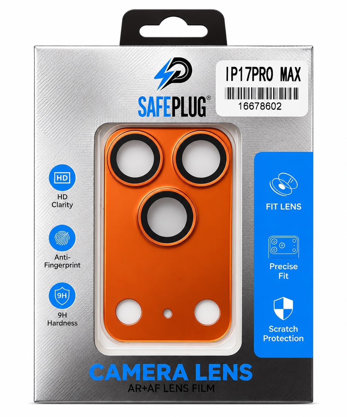 Safeplug Metal Camera Lens Protector for Iphone 17 Pro- Orange