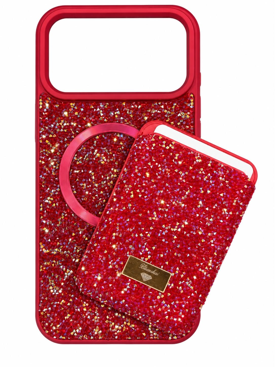 Max Diamond Case With Magsafe Card Holder for Iphone 18 Pro Max/ 17 Pro Max- Red