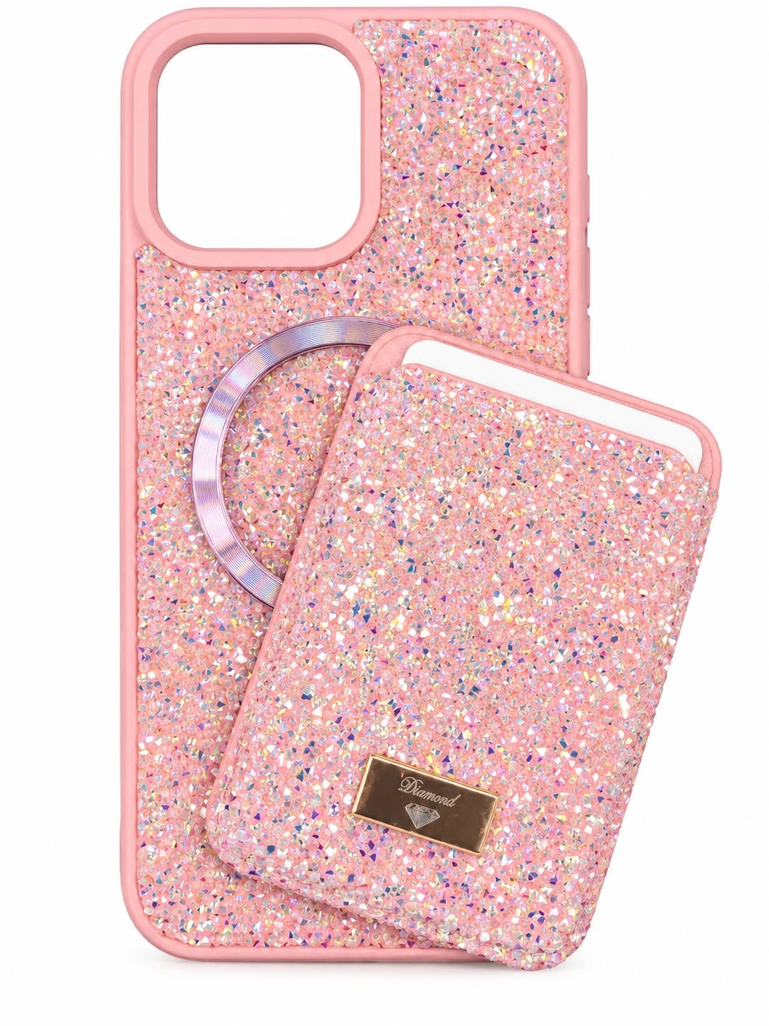 Max Diamond Case With Magsafe Card Holder for Iphone 16 Pro Max- Pink