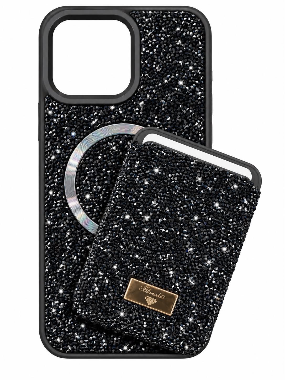 Max Diamond Case With Magsafe Card Holder for Iphone 16 Pro Max- Black