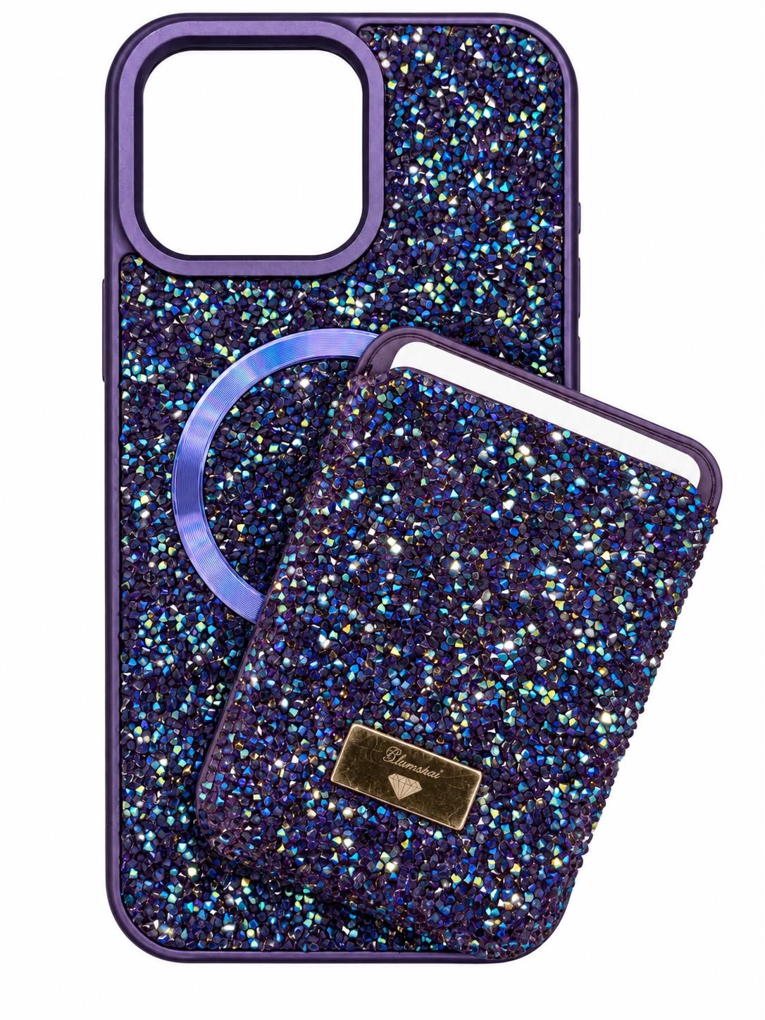 Max Diamond Case With Magsafe Card Holder for Iphone 15 Pro Max- Dark Purple