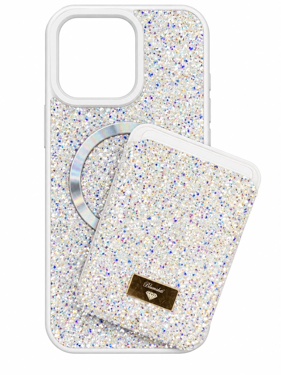 Max Diamond Case With Magsafe Card Holder for Iphone 15 Pro Max- White