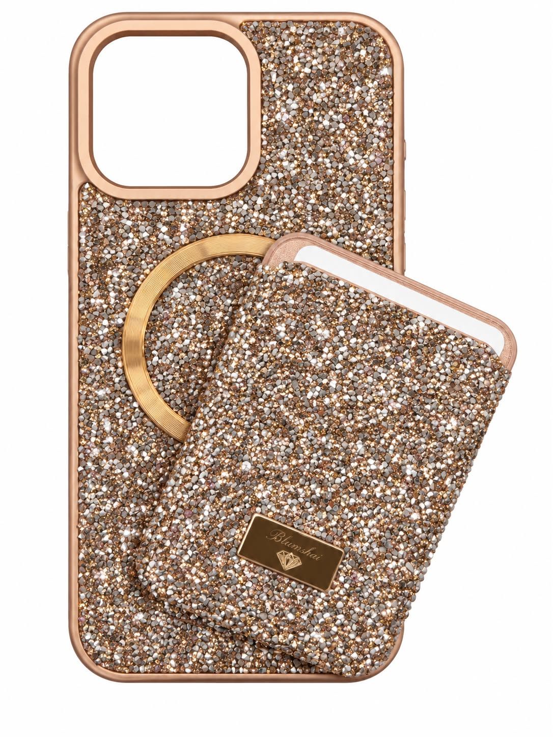 Max Diamond Case With Magsafe Card Holder for Iphone 15 Pro Max- Rose Gold