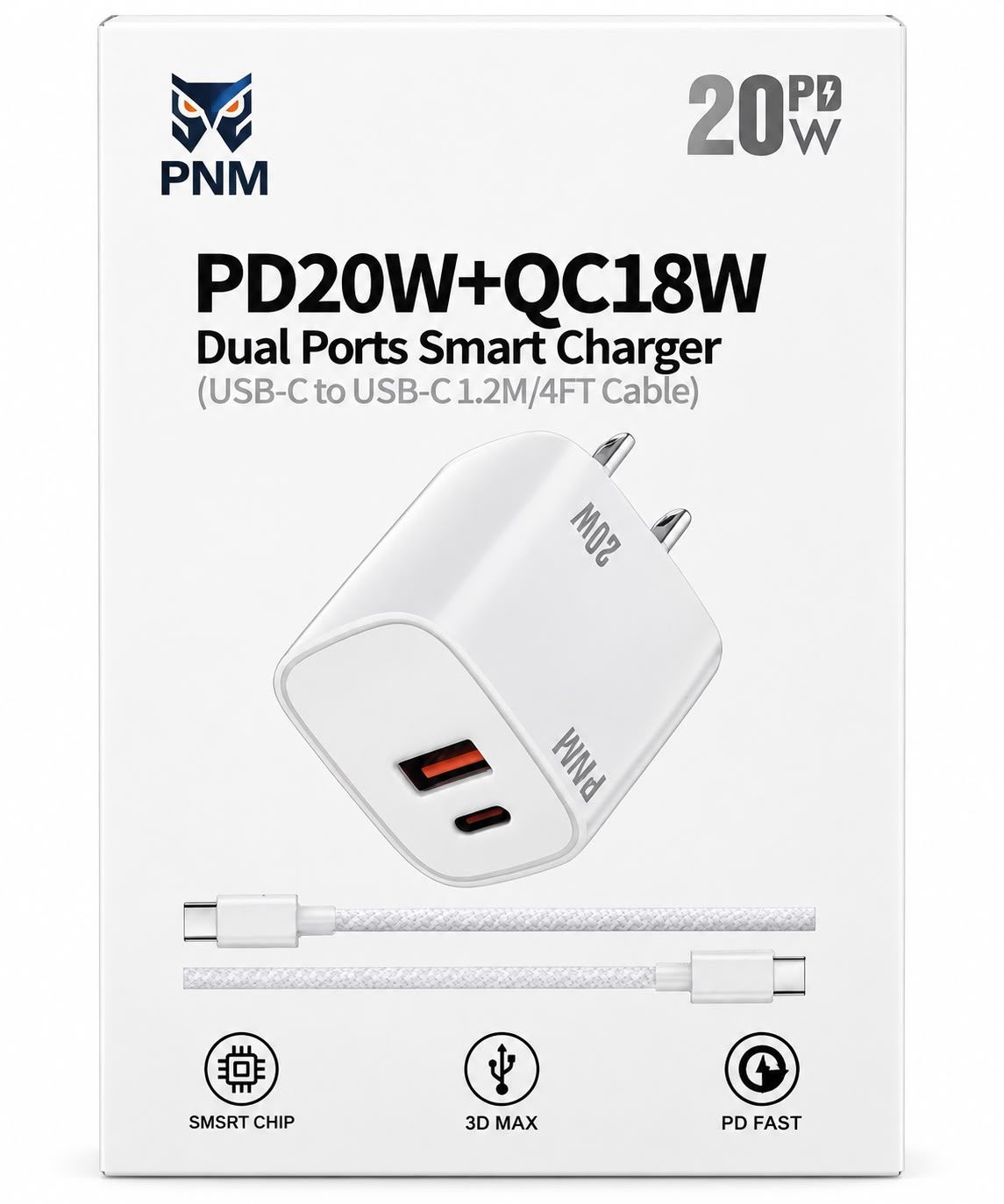 PNM PD20W+ QC18W Dual Ports Smart Charger