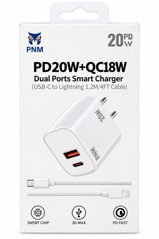 PNM PD20W+ QC18W USB-C TO Lightning 1.2M/4FT CABLE