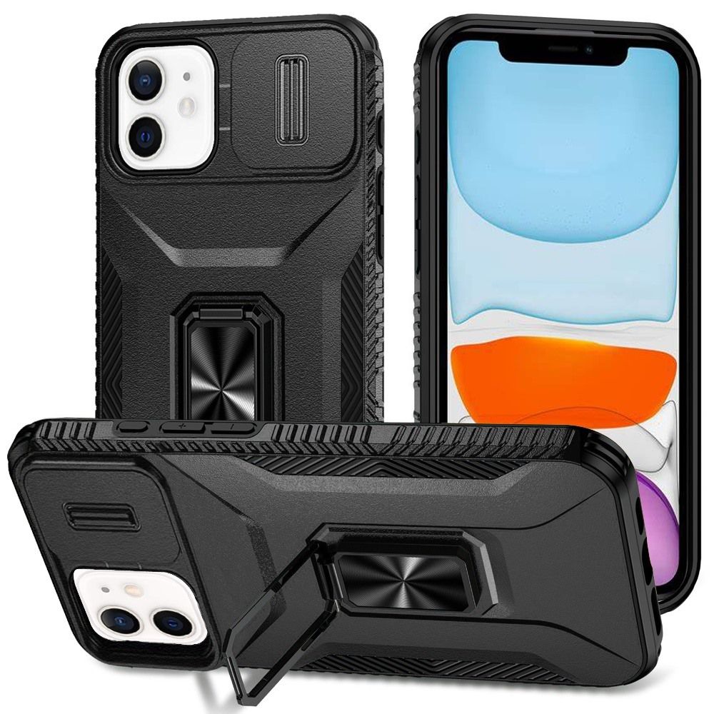 Complete Magnetic Metal Ring Stand Camera Protection Hybrid For iPhone 11 (XI6.1) - Black