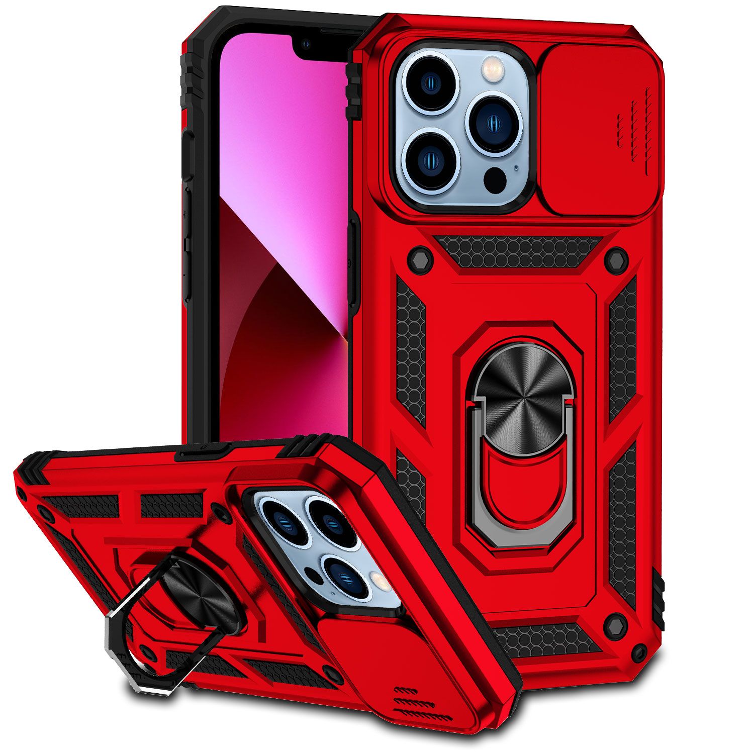 Well Protective Magentic Ring Stand Camera Protective Cover Case Iphone 11  - Red