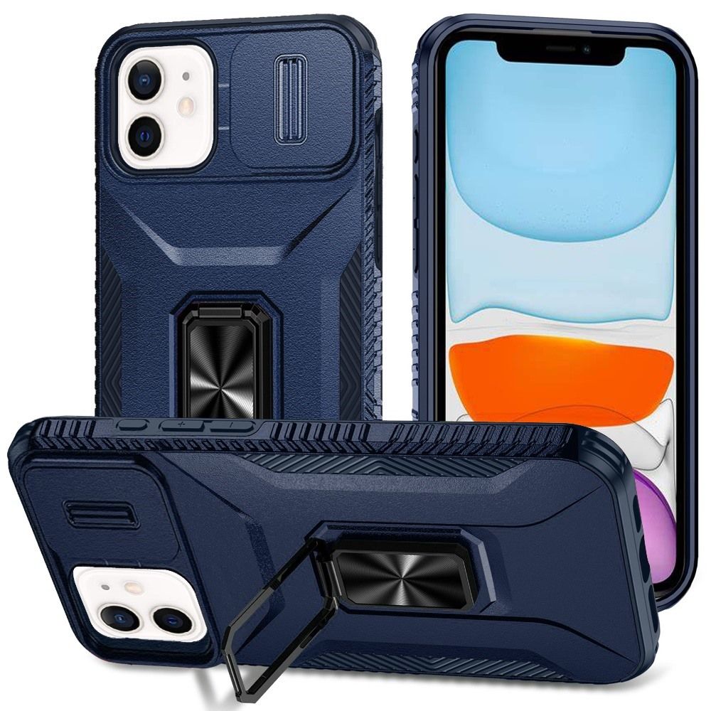 Complete Magnetic Metal Ring Stand Camera Protection Hybrid For iPhone 11 (XI6.1) - Blue