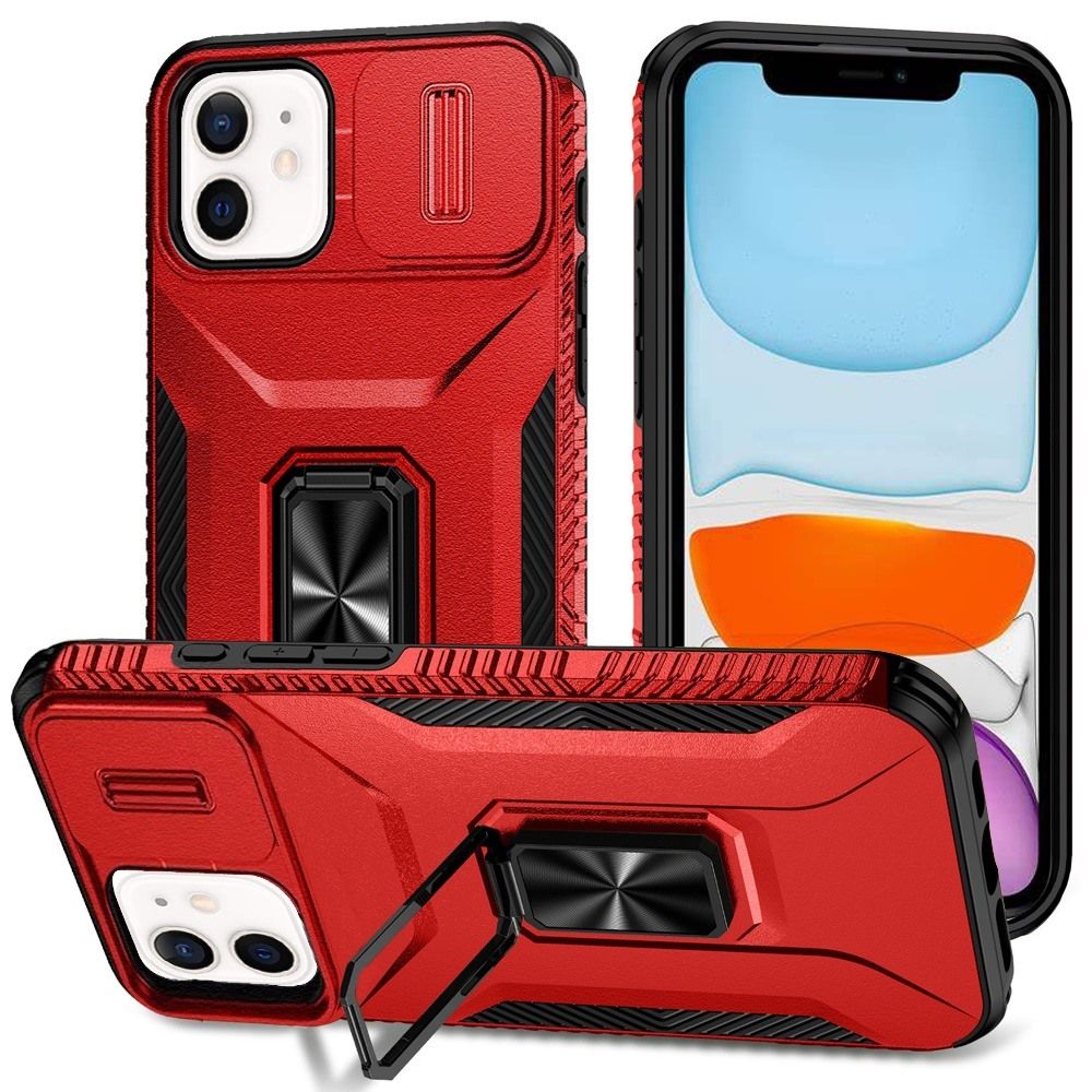 Complete Magnetic Metal Ring Stand Camera Protection Hybrid For iPhone 11 (XI6.1) - Red