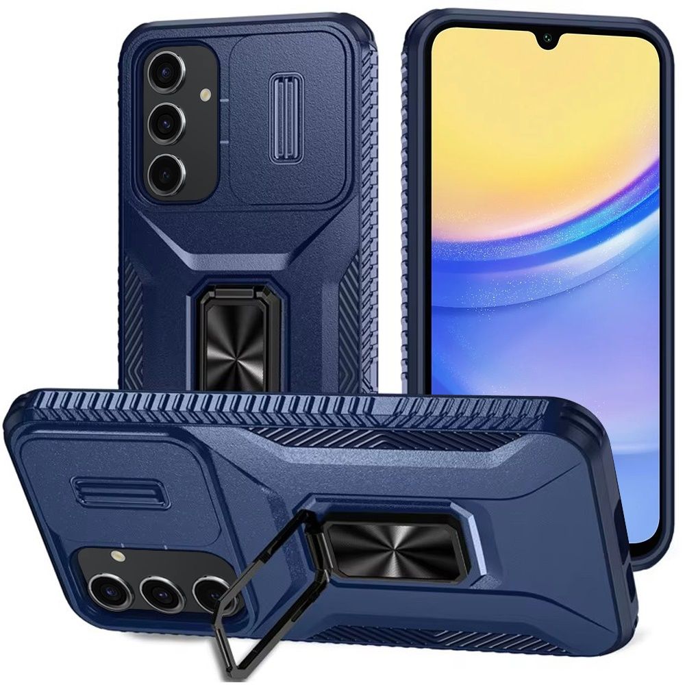 Complete Magnetic Metal Ring Stand Camera Protection Hybrid For Samsung A15 5G - Blue
