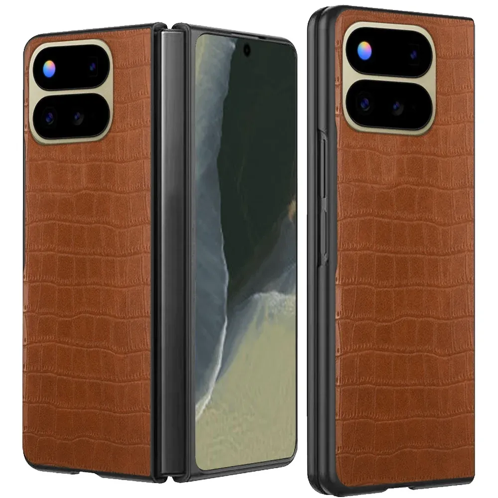 Fold PU Vegan Leather Premium Hard Snap On Case Cover For Google Pixel 11 Pro  - Brown