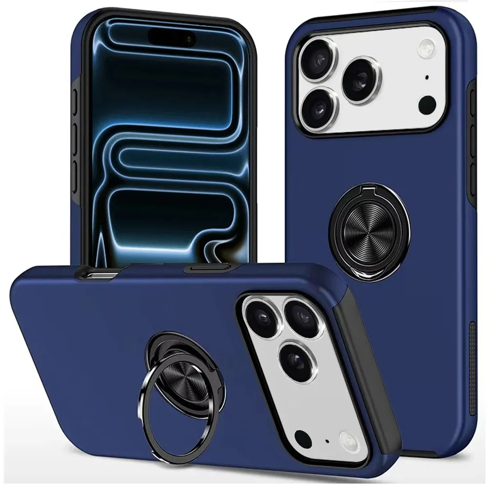 CHIEF Oil Painted Magnetic Ring Stand Hybrid Case Cover For Apple iPhone 18 Pro Max - Dark Blue