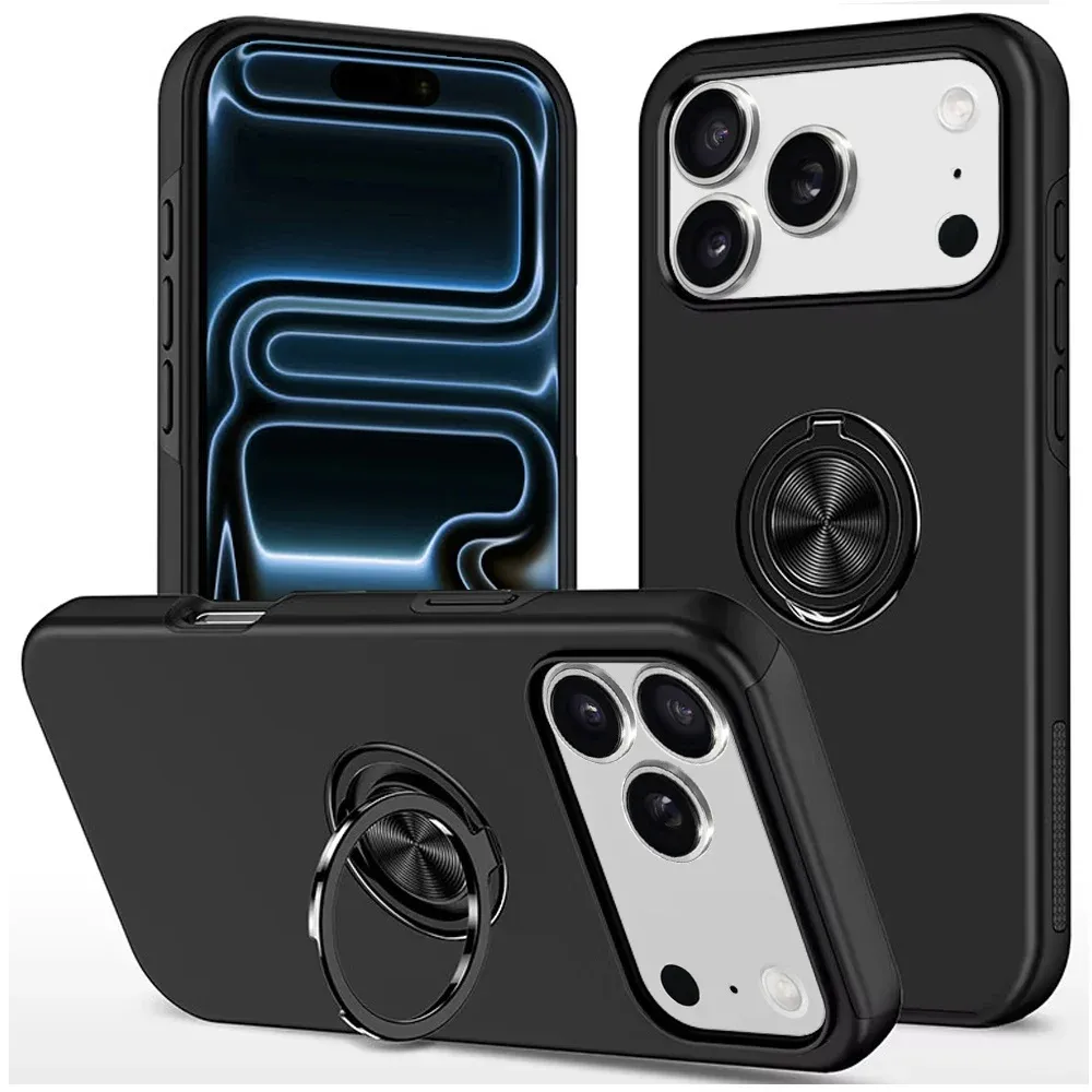 CHIEF Oil Painted Magnetic Ring Stand Hybrid Case Cover For Apple iPhone 18 Pro Max- Black