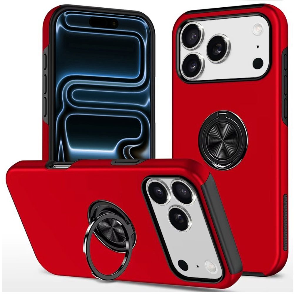 CHIEF Oil Painted Magnetic Ring Stand Hybrid Case Cover For Apple iPhone 18 Pro Max- Red