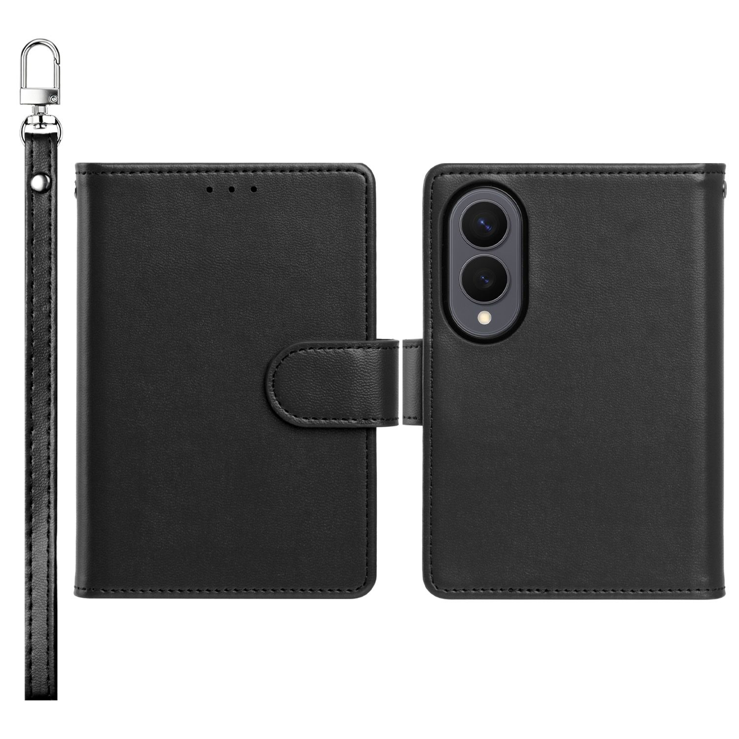 Classic Leather Wallet Folio Case with wrist strap For Samsung Z Fold 8  - Black