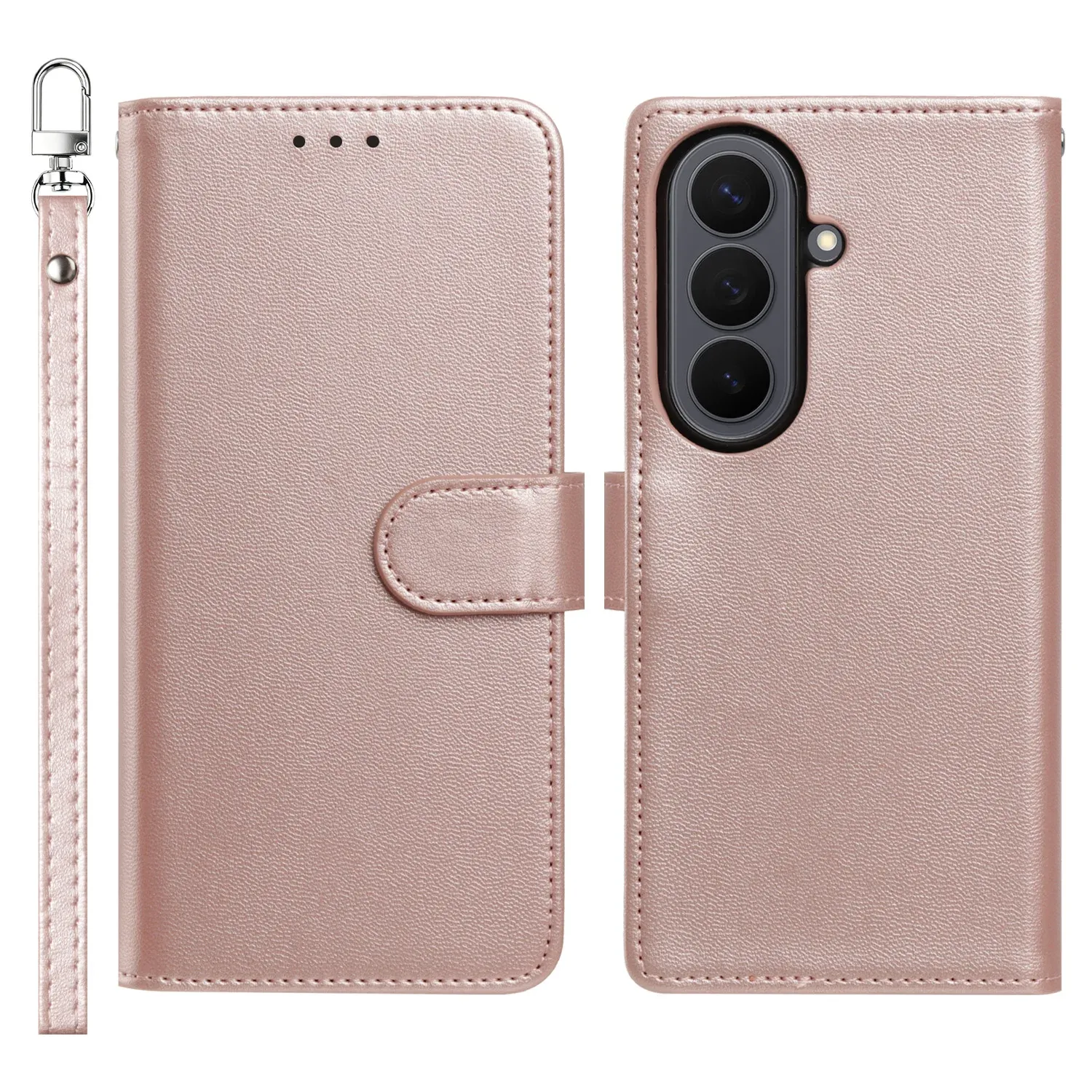 Classic Leather Wallet Folio Case with wrist strap For Samsung Z Fold 8 Ultra  - Rose Gold