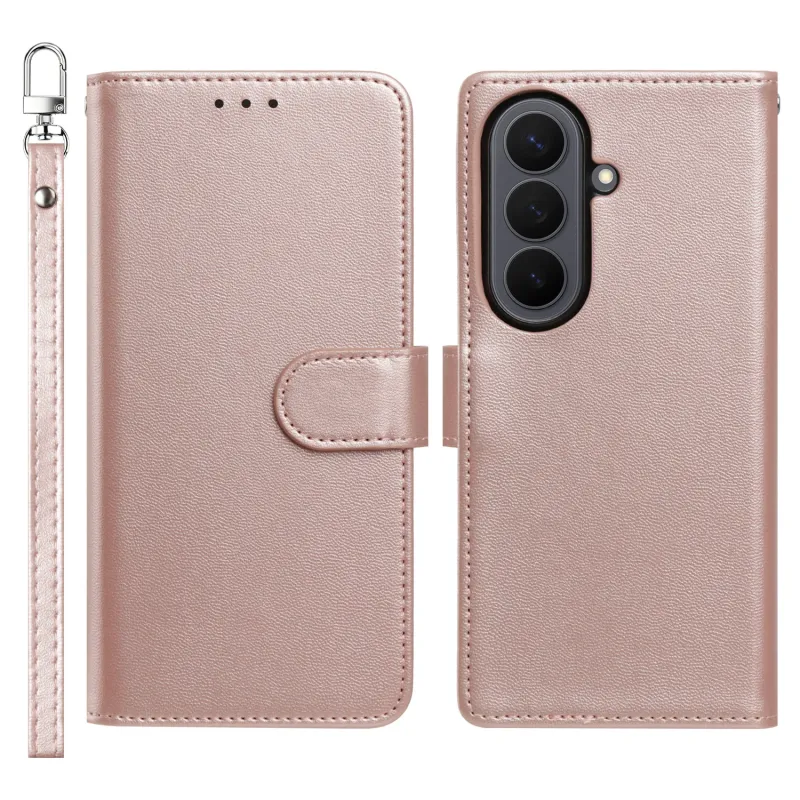 Classic Leather Wallet Folio Case with wrist strap For Samsung Z Fold 8 Ultra  - Rose Gold