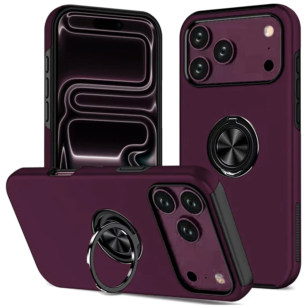 CHIEF Oil Painted Magnetic Ring Stand Hybrid Case Cover For Apple iPhone 18 Pro Max - Dark Cherry