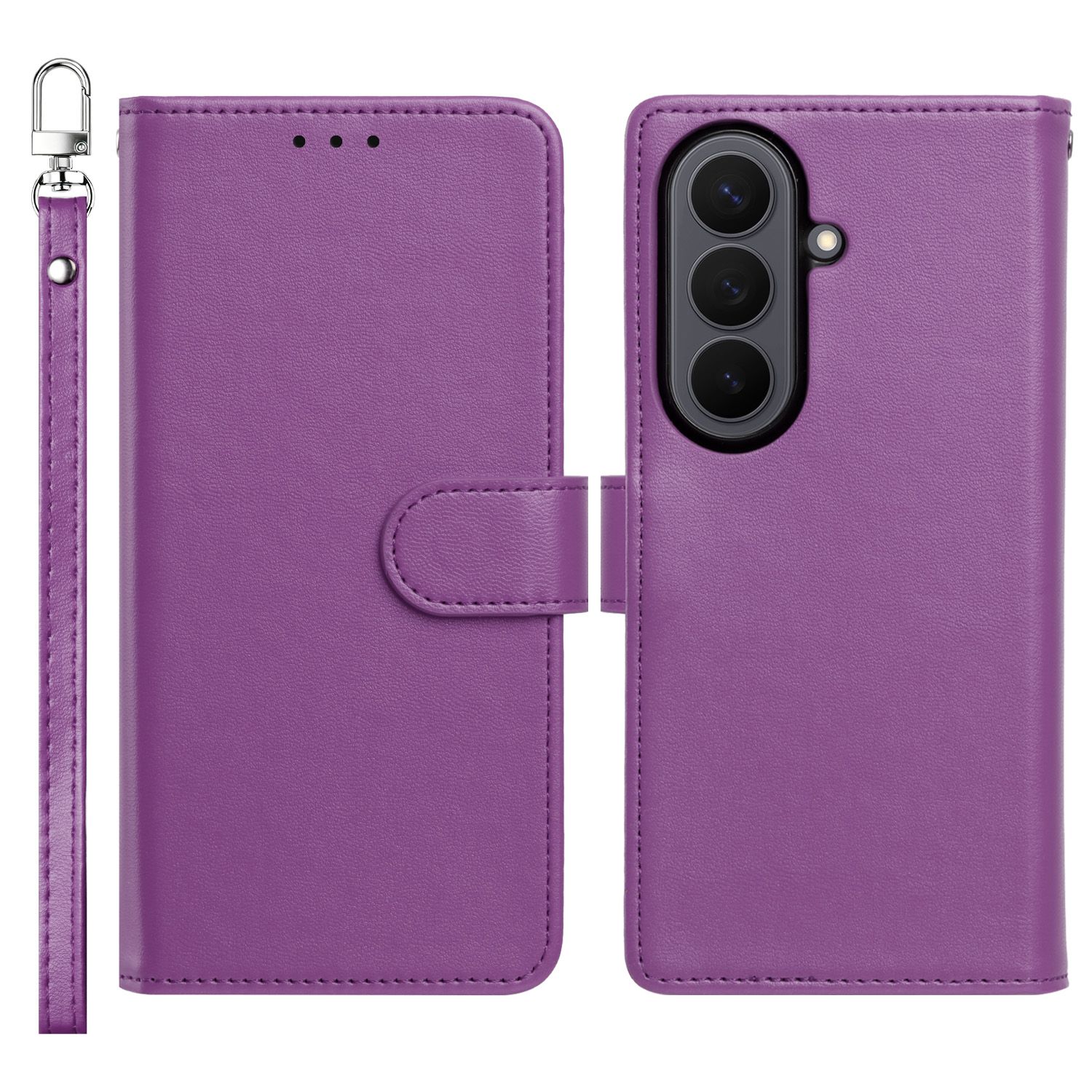 Classic Leather Wallet Folio Case with wrist strap For Samsung Z Fold 8 Ultra  - Purple