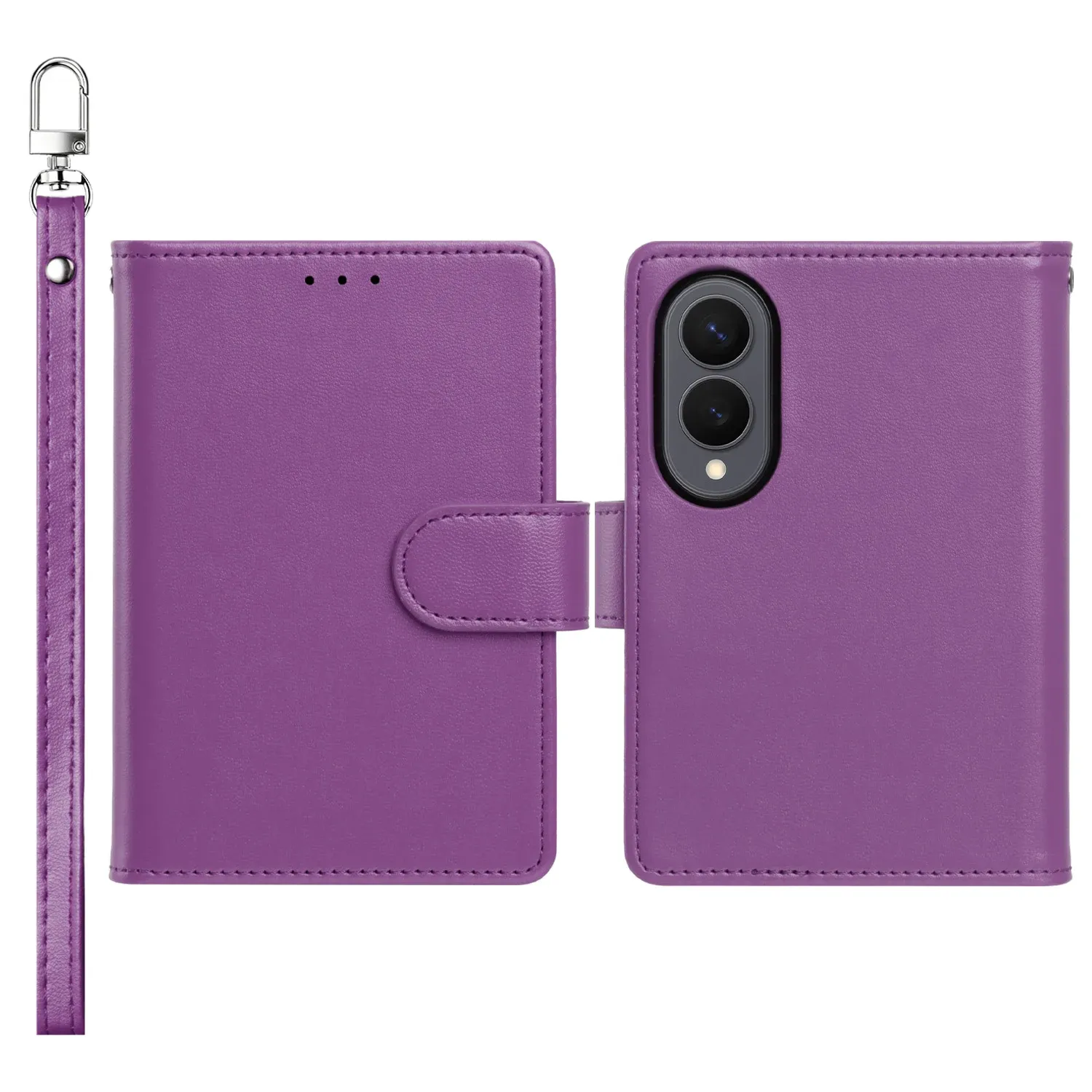 Classic Leather Wallet Folio Case with wrist strap For Samsung Z Fold 8 - Purple