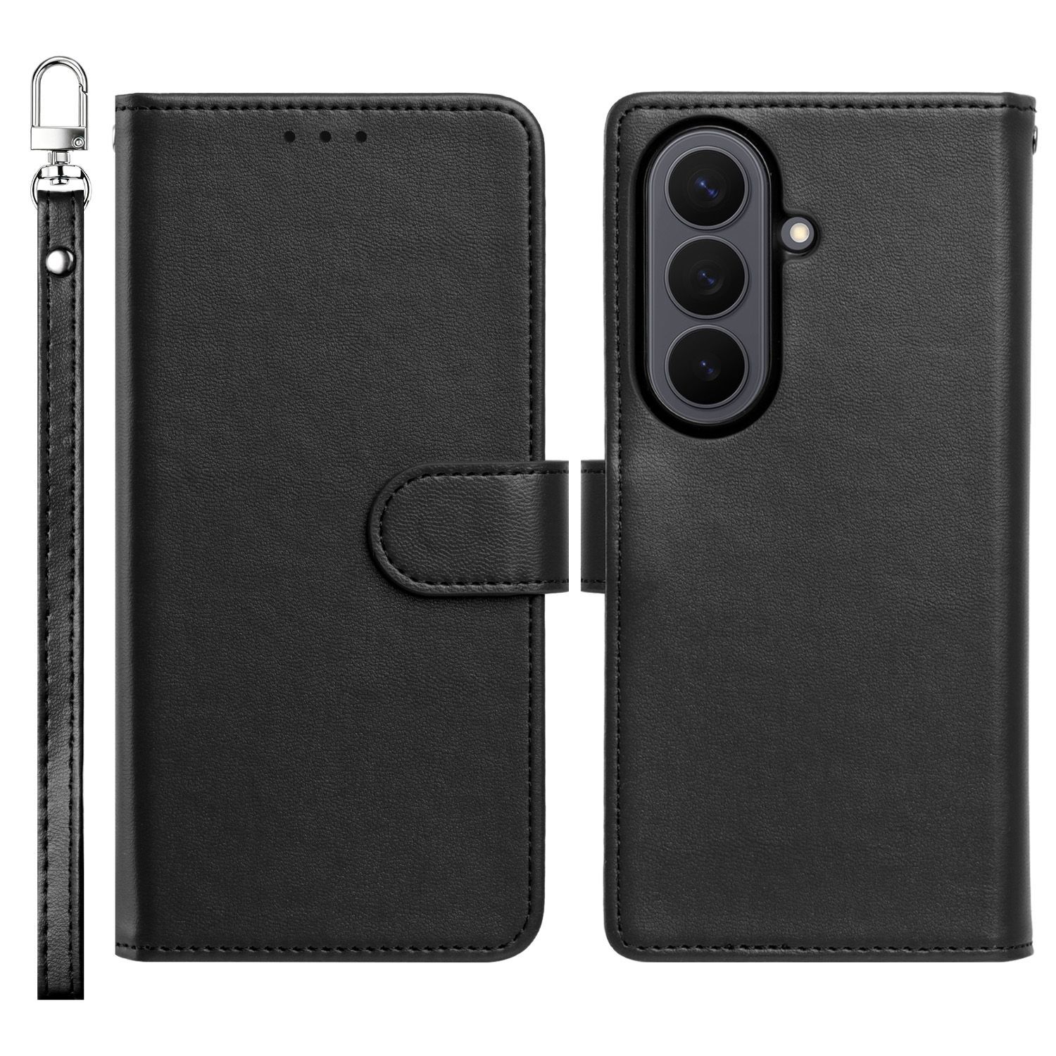 Classic Leather Wallet Folio Case with wrist strap For Samsung Z Fold 8 Ultra  - Black
