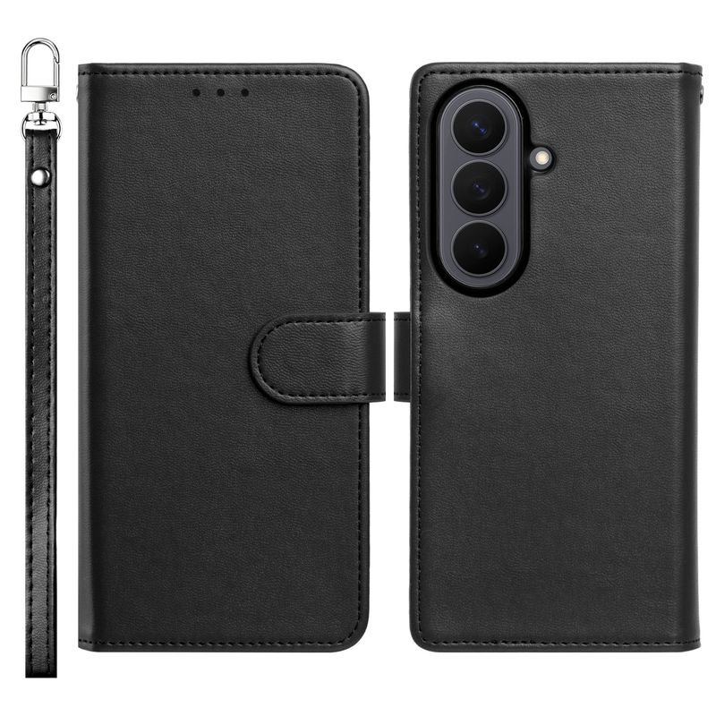 Classic Leather Wallet Folio Case with wrist strap For Samsung Z Fold 8 Ultra  - Black