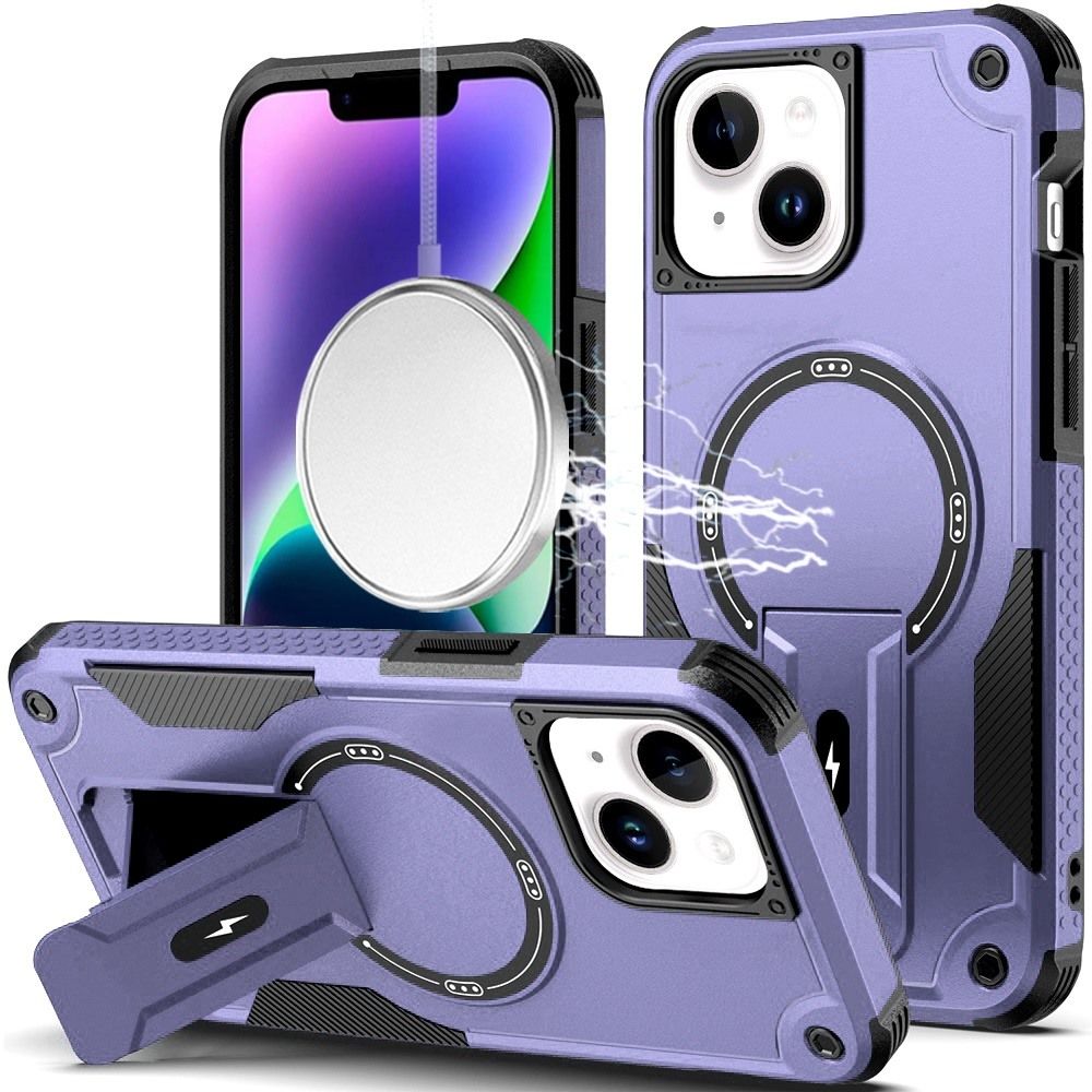 Sturdy Bracket Kickstand Magnetic Hybrid For iPhone 13/14 - Purple