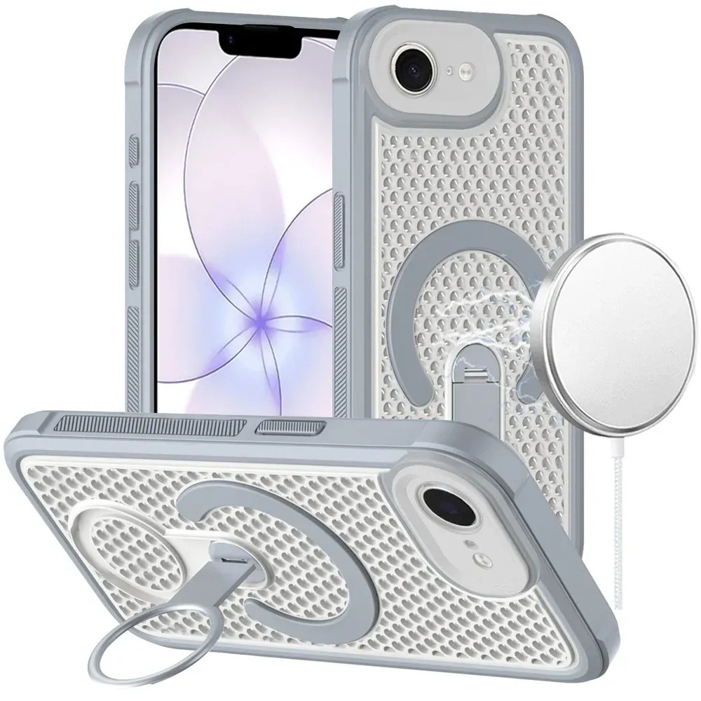 Magnetic Honeycomb Kickstand Hybrid Case For iPhone 17E / 16E / SE4 - Gray