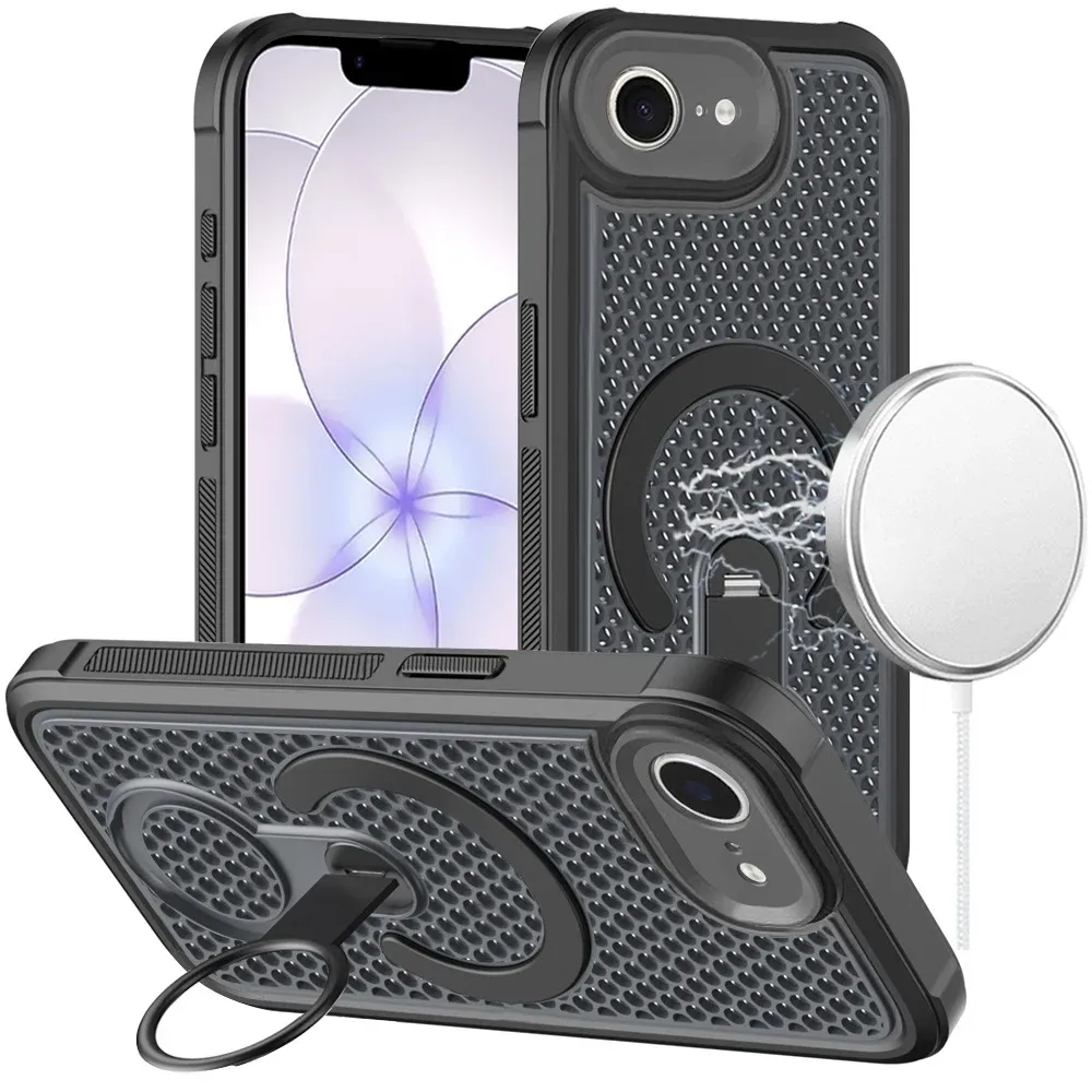 Magnetic Honeycomb Kickstand Hybrid Case For iPhone 17E / 16E / SE4 - Black