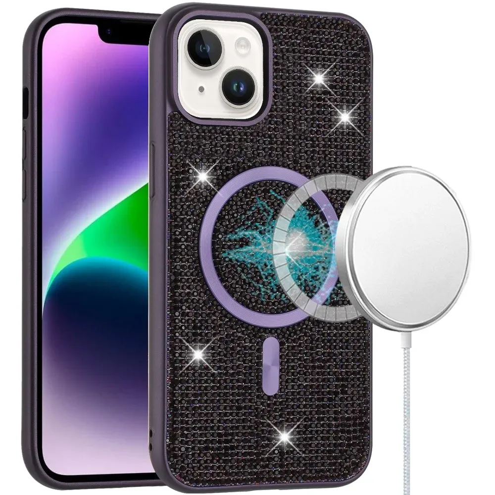 [Magnetic Circle] with CD Pattern Hybrid For iPhone 13/14 Diamond - Purple