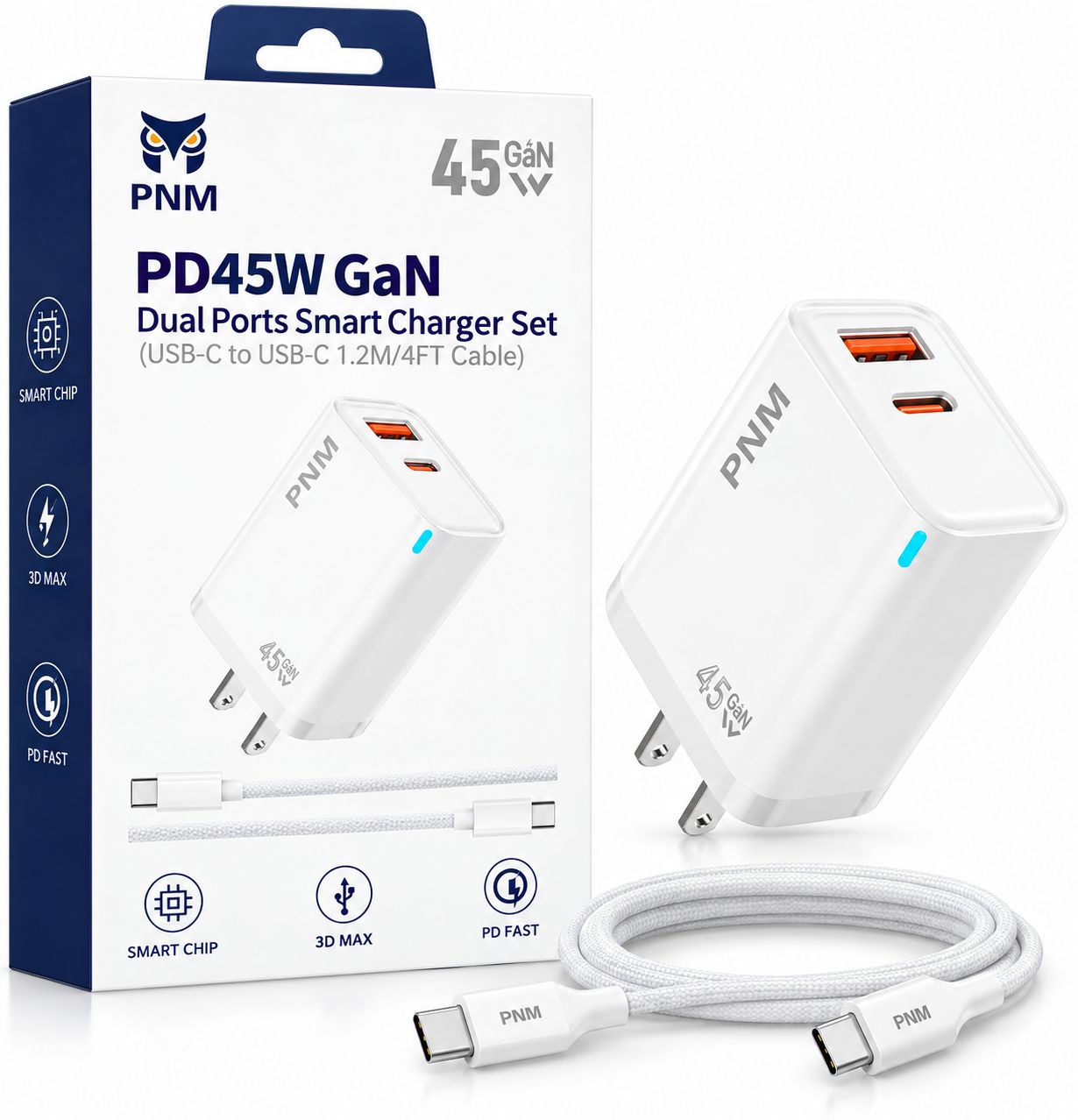 PNM PD 45W FAST CHARGER WITH TYPE C TO C CABLE