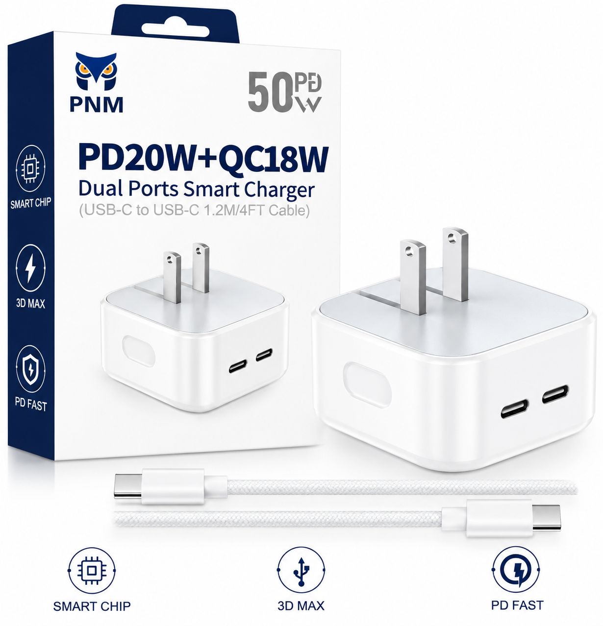 PNM PD 20W+QC18W DUAL TYPE C PORT + TYPE C TO C CABLE
