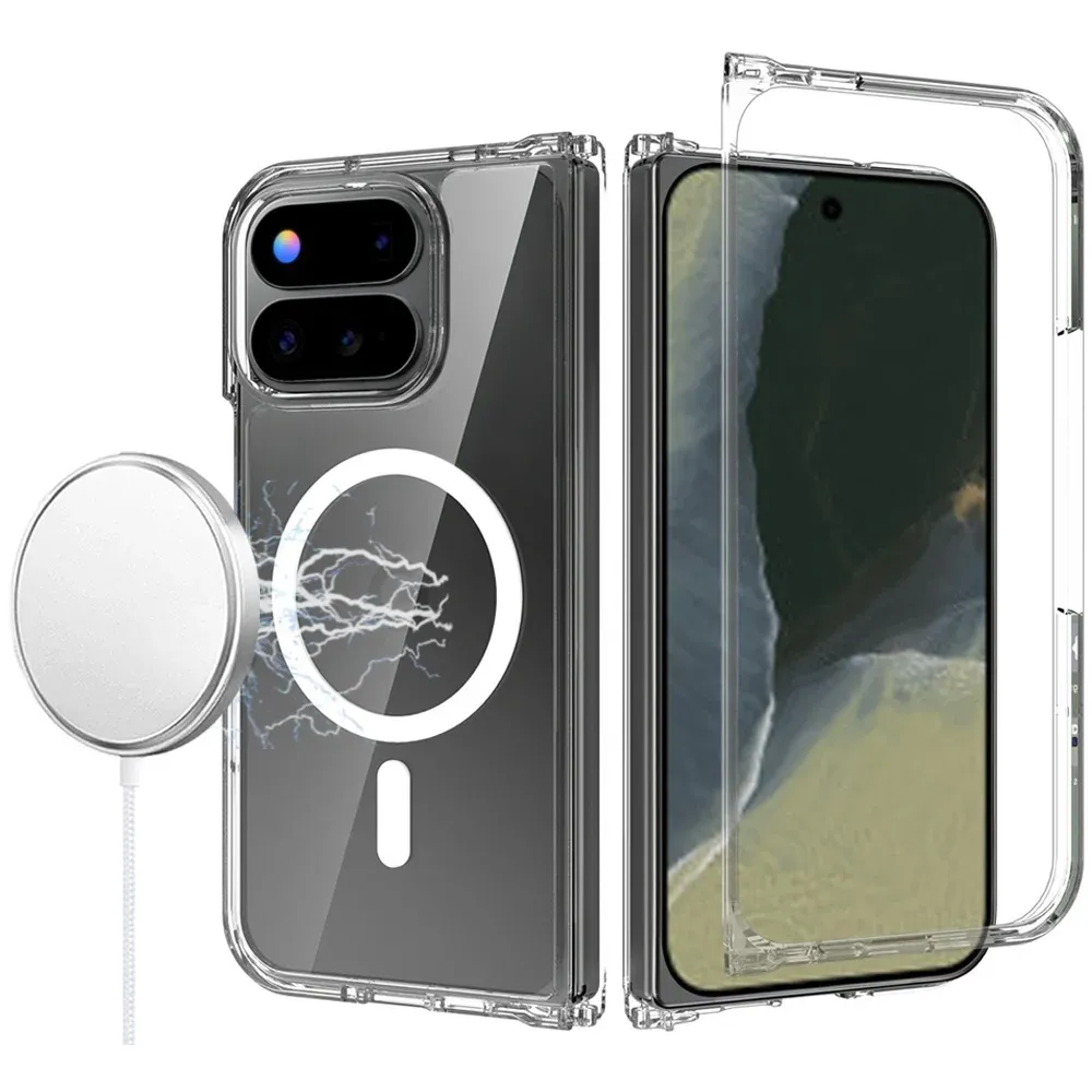 Fold Clear Transparent Hybrid Magnetic Case Cover For Google Pixel 11 Pro - Clear PC + Clear TPU