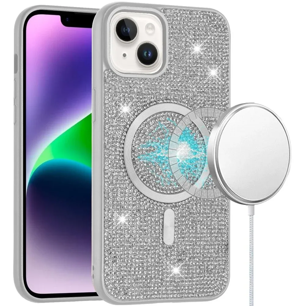 [Magnetic Circle] with CD Pattern Hybrid For iPhone 13/14 Diamond - White